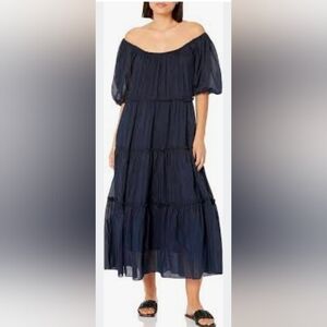 $178 Karen Kane Women's Blue Silk Short Sleeve Scoop Neck Midi Maxi Dress Size M